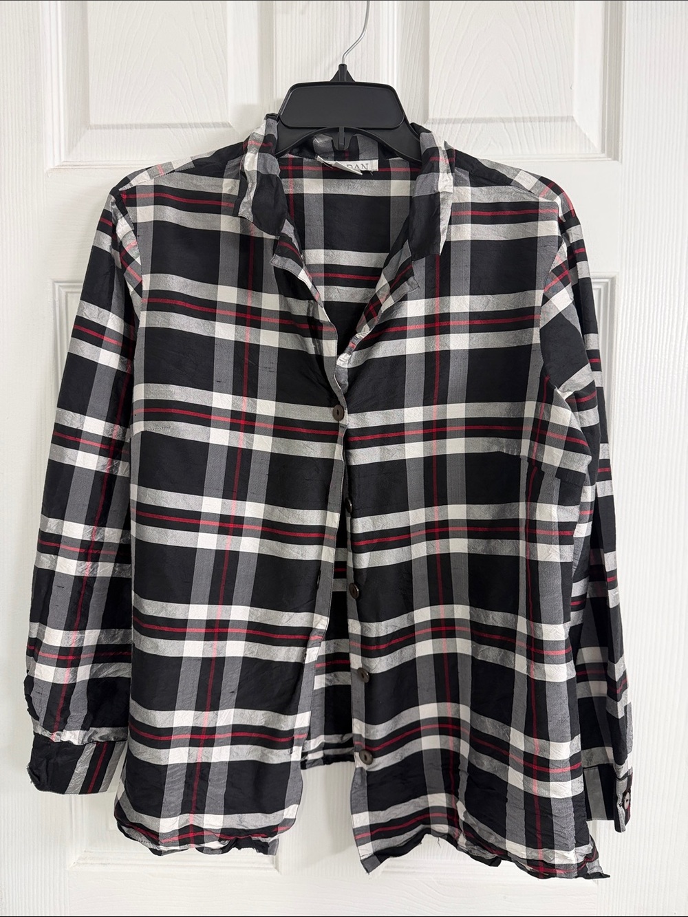 Jordan Black Plaid Button-Down Shirt with White and Red Stripes
